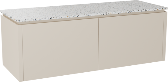 Balmani Eclips meuble salle de bains suspendu 150 x 55 cm Sandbeige avec Stretto tablette simple ou double en Bianco Nero Terrazzo