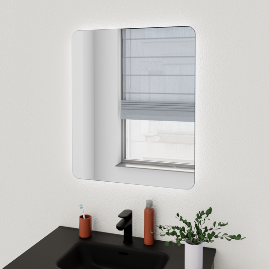 Linie Lux miroir coins arrondis lumineux 63 x75 cm