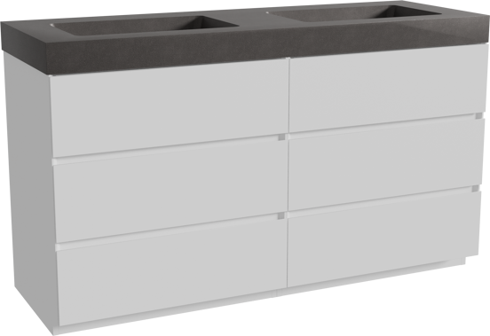 Storke Edge staand badmeubel 150 x 52 cm mat wit met Scuro High dubbele wastafel in kwarts mat zwart