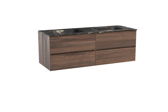 Balmani Mitra meuble salle de bains suspendu 150 x 55 cm noyer avec Tablo Arcato double vasque en marbre portoro gold