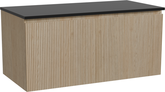 Storke Ribs zwevend badkamermeubel 105 x 52 cm ruwe eik met Panton enkel tablet in gepoedercoate mdf mat zwart, Verticale symmetrische rechte ribbel