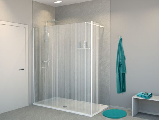 Balmani Modular inloopdouche met vaste zijwand 180 x 200 cm barcode wit glas mat wit profiel