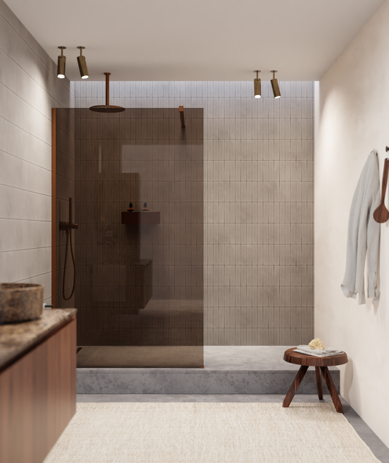 Balmani Modular inloopdouche: 160 x 200 cm, Brons glas, Brushed Rosegold profielen
