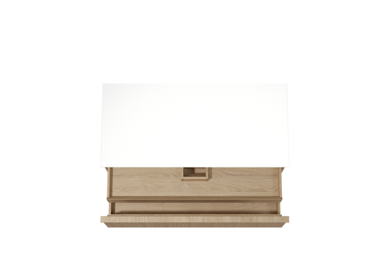 Balmani Forma hängendes Möbelstück Set: 120 x 55 cm, Naturbelassene Eiche, mit Stretto Einzel- oder Doppel Waschtischplatte, Solid Surface, Weiß matt, Vertikale symmetrische gerade Rippe