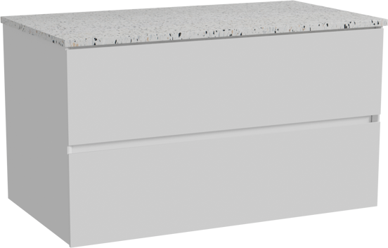 Storke Edge meuble salle de bains suspendu 95 x 52 cm blanc brillant avec Tavola tablette simple en blanc/noir mat terrazzo