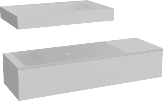 Balmani Mitra Elements zwevend badkamermeubel 150 x 55 cm mat wit met Modus enkele wastafel 90 cm in solid surface mat wit