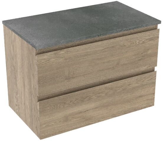 Linie Lado meuble salle de bains suspendu 80 x 46 cm chêne gris avec Lado tablette simple en mélaminé ardoise gris