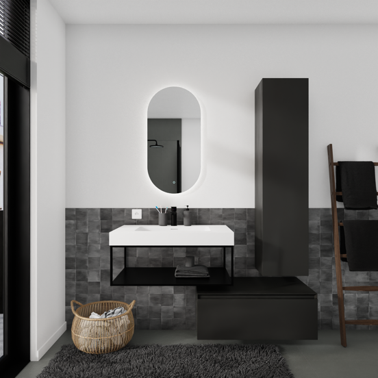 Storke Edge Modulo hängender Waschbeckenunterschrank: 85 x 48 cm, Schwarz matt, 1 Schublade