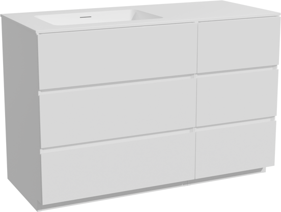 Storke Edge meuble salle de bains à poser 120 x 52 cm blanc mat avec Mata plan vasque asymétrique à gauche en solid surface blanc mat