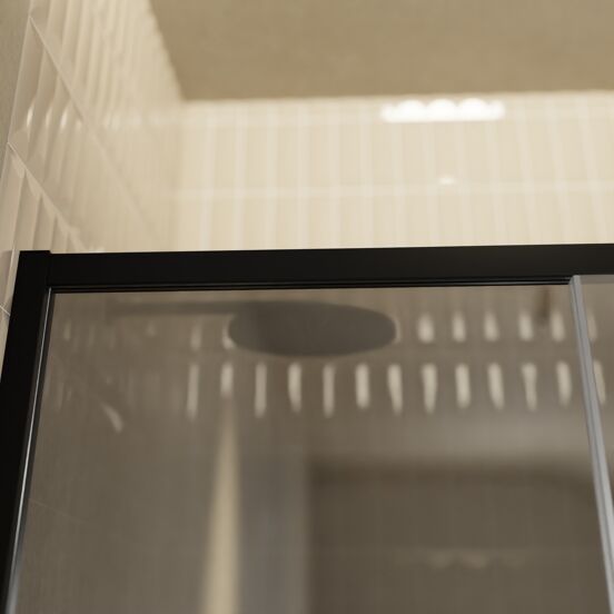 Balmani Senses Design Dusche Schiebetür, Links, 140 cm x 210 cm, Reflex-Spiegelglas, Profil Schwarz