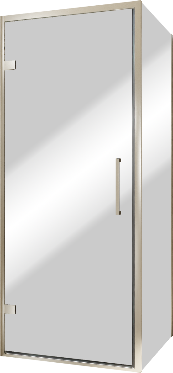 Balmani Senses Design douchehoek met linkse draaideur en vaste zijwand, 90 x 100 cm, Reflex spiegelglas, Brushed CoolMetal profielen, met coating