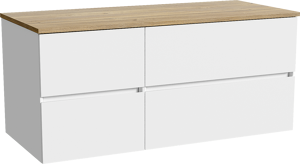 Storke Edge meuble salle de bains suspendu 120 x 52 cm blanc mat avec Panton tablette simple ou double en mélaminé chêne brut