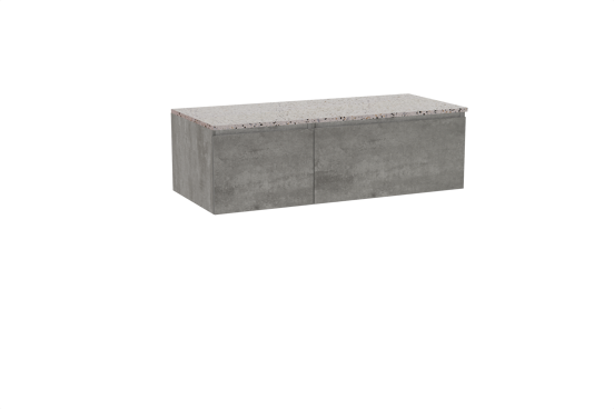 Storke Edge hängendes Möbelstück Set: 120 x 52 cm, Beton dunkelgrau, mit Tavola Einzel- oder Doppel Waschtischplatte, Terrazzo in Weiß/Schwarz matt