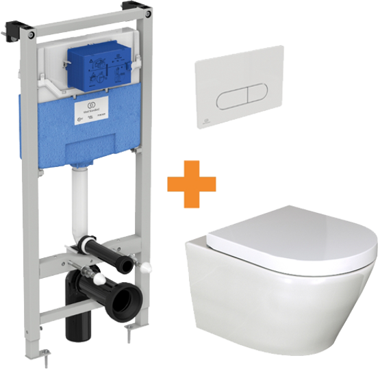 Luca Varess Calibro hangtoilet glanzend wit randloos met inbouwreservoir en gratis Ideal Standard Oleas M1 glanzend wit bedieningspaneel
