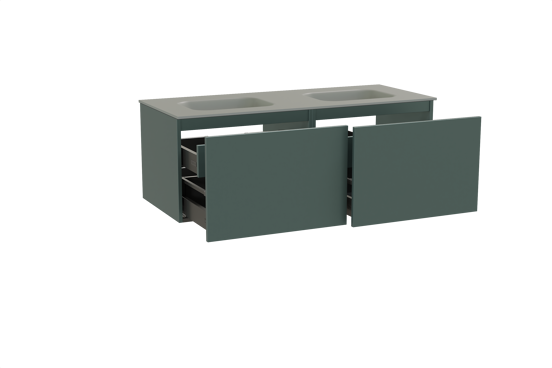 Balmani Sfera meuble salle de bains suspendu 135 x 55 cm forest avec Tablo Arcato double vasque en solid surface gris pierre