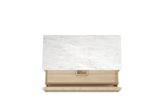 Balmani Forma zwevend badkamermeubel 120 x 55 cm natuur eik met Stretto enkel of dubbel tablet in marmer carrara, Verticale asymmetrische ronde ribbel