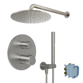 Blaufoss Smartbox Round Duschsystem: Unterputz, inkl. Thermostat-Duscharmatur, Brushed CoolMetal