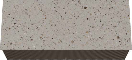 Balmani Forma hängendes Möbelstück Set: 135 x 55 cm, Schwarze Eiche, mit Stretto Einzel- oder Doppel Waschtischplatte, Terrazzo in Greige, Vertikale symmetrische gerade Rippe