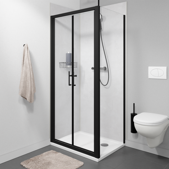 Linie Cadiz douche pendeldeur 90 cm x 190 cm Helder glas mat zwart profiel