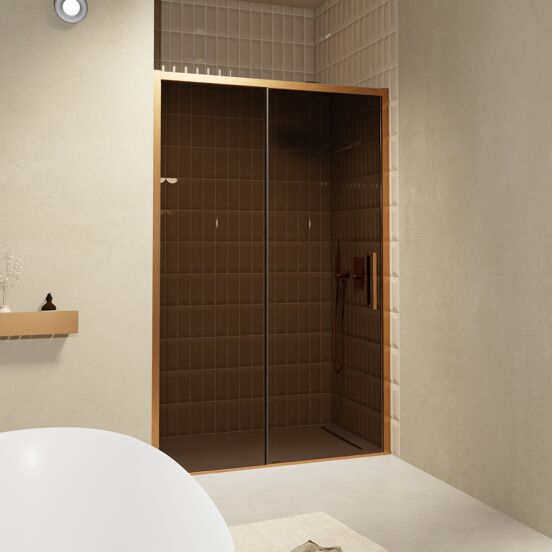 Balmani Senses Design douche schuifdeur omkeerbaar 140 cm x 210 cm Brons glas, Brushed Rosegold profielen