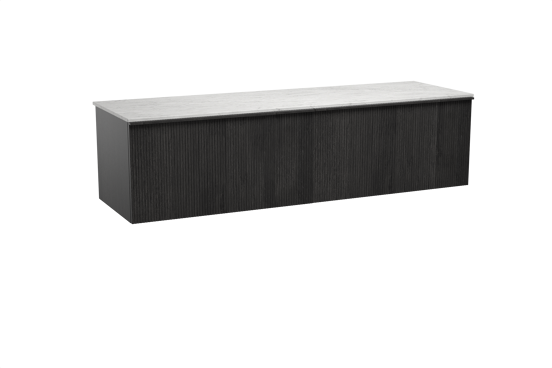 Balmani Forma hängendes Möbelstück Set: 180 x 55 cm, Schwarze Eiche, mit Stretto Einzel- oder Doppel Waschtischplatte, Marmor, Carrara, Vertikale symmetrische gerade Rippe