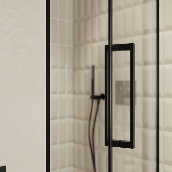 Balmani Senses Design Dusche Drehtür, Rechts, 100 cm x 210 cm, Klarglas, Profil Schwarz