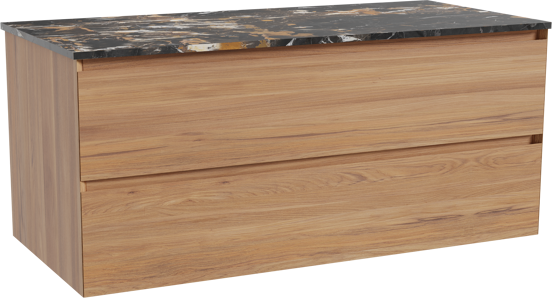 Balmani Mitra zwevend badkamermeubel 120 x 55 cm teak met Stretto enkel tablet in marmer portoro gold