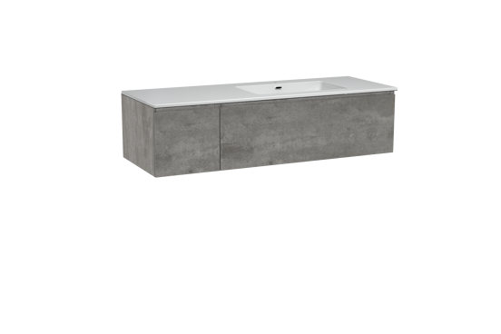 Storke Edge hängendes Möbelstück Set: 140 x 52 cm, Beton dunkelgrau, mit Diva Waschtisch rechts, Marmorkomposit Weiß glänzend