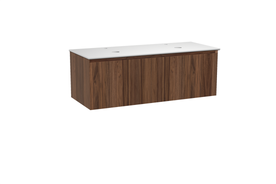 Balmani Idra meuble salle de bains suspendu 135 x 55 cm noyer avec Facetta tablette double en solid surface blanc mat