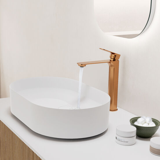 Blaufoss Bodan verhoogde wastafelkraan brushed rosegold