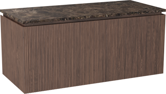 Balmani Eclips hängendes Möbelstück Set: 120 x 55 cm, Amerikanischer Nussbaum, mit Stretto Einzel- oder Doppel Waschtischplatte Marmor Dark Emperador, Vertikale symmetrische gerade Rippe
