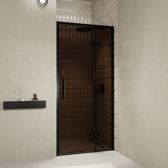 Balmani Senses Design Dusche Drehtür, Rechts, 100 cm x 210 cm, Bronze, Profil Schwarz