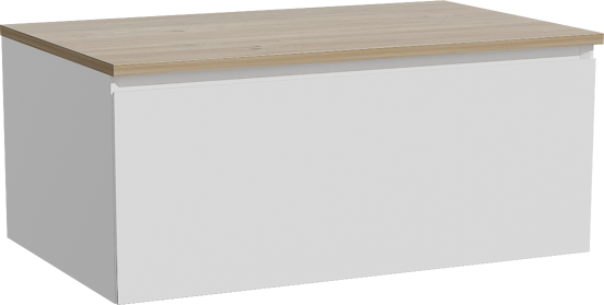 Storke Edge meuble salle de bains suspendu 85 x 52 cm blanc mat avec Panton tablette simple en mélaminé chêne brut
