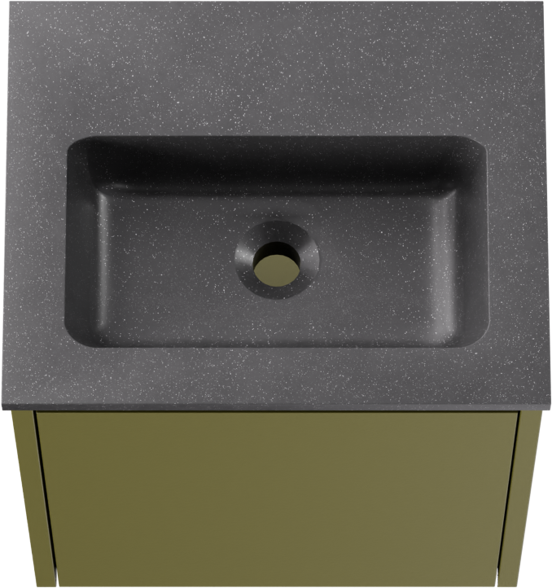 Storke Seda meuble salle de bains suspendu 45 x 35 cm vert olive avec Scuro plan simple en Quartz noir mat