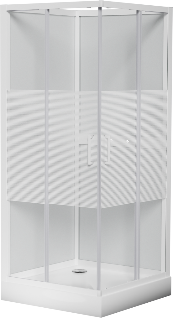 Luca Varess Talan cabine de douche avec portes coulissantes 90 x 90 cm verre transparent avec bande mate rayée profil blanc brillant