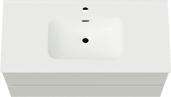Linie Lado hängendes Möbelstück Set: 100 x 46 cm, Greige, mit Baro Einzelwaschtisch, Porzellan Weiß matt