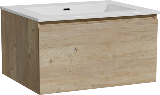 Storke Edge meuble salle de bains suspendu 65 x 52 cm chêne brut avec Diva plan simple en marbre composite blanc brillant