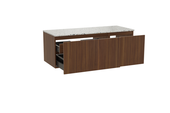 Balmani Sfera hängendes Möbelstück Set: 135 x 55 cm, Amerikanischer Nussbaum, mit Stretto Einzel- oder Doppel Waschtischplatte, Terrazzo in Weiß/Schwarz matt