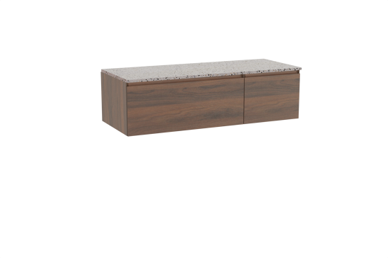 Storke Edge meuble salle de bains suspendu 130 x 52 cm noyer avec Tavola tablette simple ou double en blanc/noir mat terrazzo