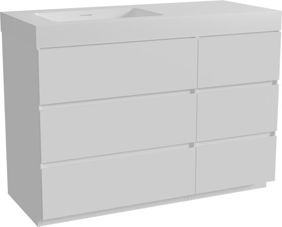 Storke Edge staand badkamermeubel 120 x 52 cm mat wit met Mata High asymmetrisch linkse wastafel in solid surface mat wit