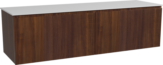 Storke Ribs zwevend badkamermeubel 170 x 52 cm notelaar met Tavola enkel of dubbel tablet in solid surface mat wit, Verticale symmetrische rechte ribbel