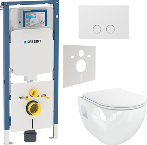 Linie Waldo hangtoilet glanzend wit randloos met Geberit Systemfix UP720 Sigma inbouwreservoir en bedieningspaneel