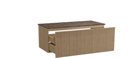 Balmani Forma zwevend badkamermeubel 120 x 55 cm natuur eik met Stretto enkel of dubbel tablet in marmer dark emperador, Verticale symmetrische rechte ribbel