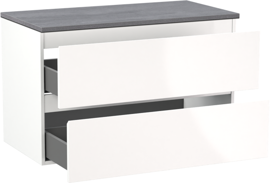 Linie Lado zwevend badkamermeubel 90 x 46 cm glanzend wit met Lado enkel tablet in melamine beton donkergrijs