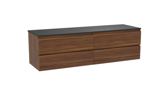 Balmani Lucida meuble salle de bains suspendu 180 x 55 cm noyer américain avec Stretto tablette simple ou double en granit noir