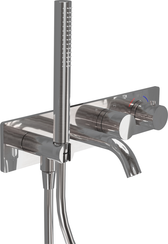 Blaufoss Round Thermostat Unterputz Badewannenarmatur: Chrom glänzend, Einbauelement inklusive, mit Brausekopf