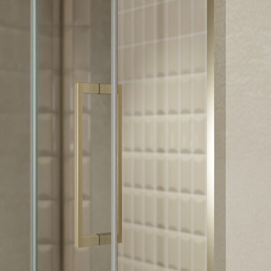 Balmani Senses Design douche draaideur links 140 cm x 210 cm Reflex spiegelglas, Brushed Champagne Gold profielen, met coating