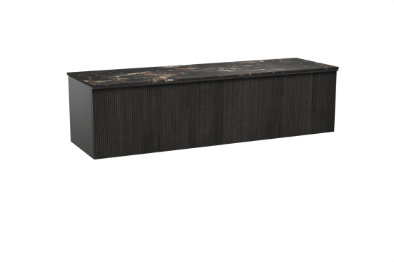 Balmani Forma meuble salle de bains suspendu 180 x 55 cm chêne noir avec Stretto tablette simple ou double en marbre portoro gold, Nervure droite symétrique verticale