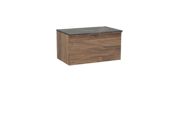Balmani Forma zwevend badkamermeubel 90 x 55 cm amerikaanse notelaar met Stretto enkel tablet in marmer pietra grey, Horizontale symmetrische rechte ribbel