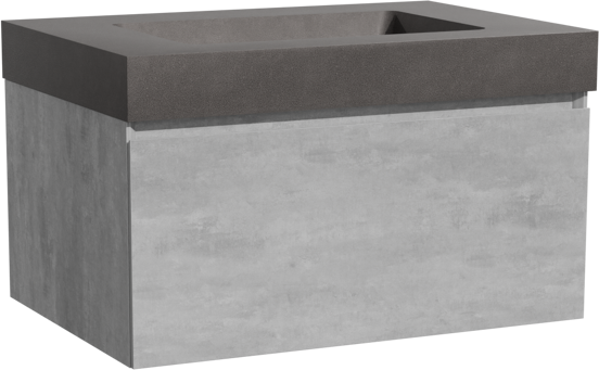 Storke Edge meuble salle de bains suspendu 75 x 52 cm béton gris foncé avec Scuro High plan simple en quartz noir mat